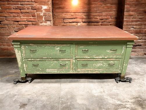 Heavy Duty Workbench, Vintage Rustic Work Table, Factory Work Table Cabinet, A