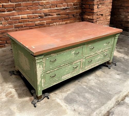 Heavy Duty Workbench, Vintage Rustic Work Table, Factory Work Table Cabinet, A