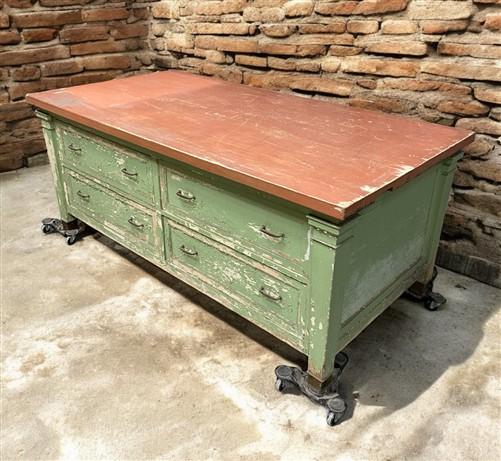 Heavy Duty Workbench, Vintage Rustic Work Table, Factory Work Table Cabinet, A