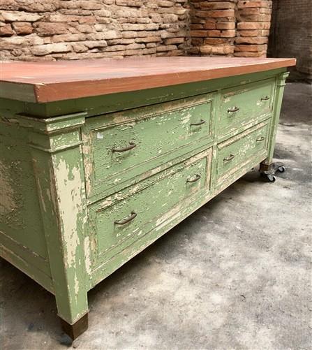 Heavy Duty Workbench, Vintage Rustic Work Table, Factory Work Table Cabinet, A