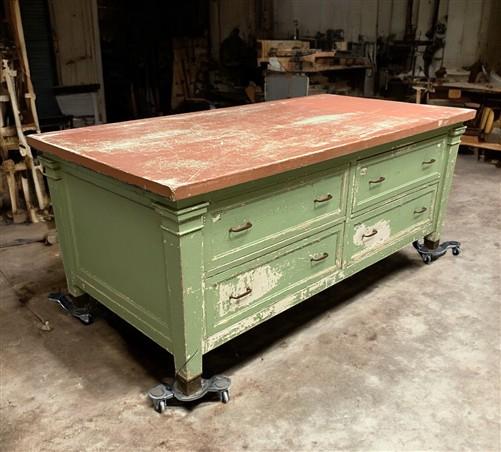 Workbench - Heavy Duty Workbench, Vintage Rustic Work Table, Factory Work Table Cabinet, B by The Old Grainery (Carpenter...