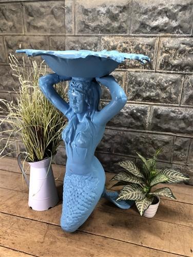Mermaid Birdbath, Cast Aluminum Statue, Nautical, Pool Beach Decor, Mermaid H