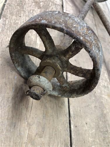 Cast iron wheels - 4 Factory Cart Wheels & 2 Axles Cast Iron Vintage Lineberry Industrial Wheel A43 by The Old Grainery (5...