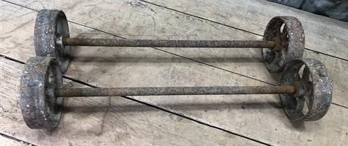 Cast iron wheels - 4 Factory Cart Wheels & 2 Axles Cast Iron Vintage Lineberry Industrial Wheel A43 by The Old Grainery (5...