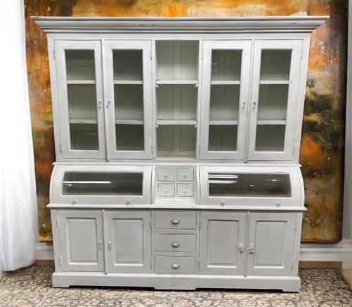 Kitchen Hutch Cabinet - Curved Door White Wood Kitchen Hutch Cabinet, Pantry Cupboard, Storage, J by The Old Grainery (Bac...