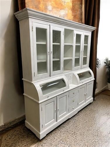 Kitchen Hutch Cabinet - Curved Door White Wood Kitchen Hutch Cabinet, Pantry Cupboard, Storage, J by The Old Grainery (Bac...