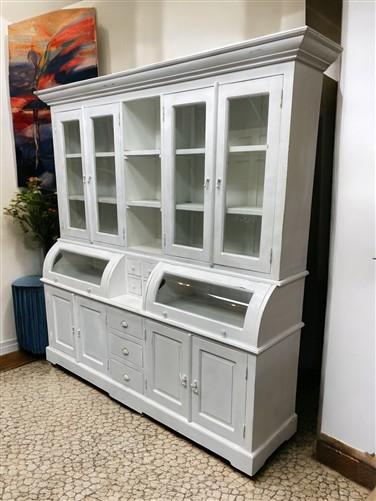 Kitchen Hutch Cabinet - Curved Door White Wood Kitchen Hutch Cabinet, Pantry Cupboard, Storage, J by The Old Grainery (Bac...