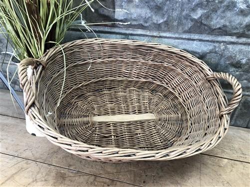 Oval Wicker Basket, Vintage German Woven Rattan Basket, Storage Organizer A15,