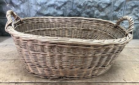 Oval Wicker Basket, Vintage German Woven Rattan Basket, Storage Organizer A15,
