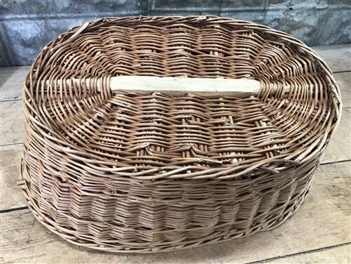 Oval Wicker Basket, Vintage German Woven Rattan Basket, Storage Organizer A15,