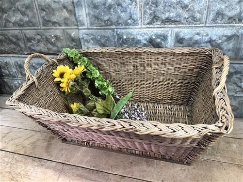 Rectangular Wicker Basket, Vintage German Woven Basket, Storage Organizer C41,