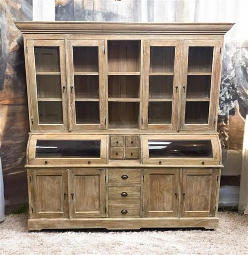 Kitchen Hutch Cabinet - Curved Door Natural Wood Kitchen Hutch Cabinet, Pantry Cupboard, Storage J by The Old Grainery (Ba...