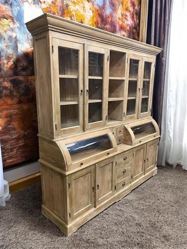 Kitchen Hutch Cabinet - Curved Door Natural Wood Kitchen Hutch Cabinet, Pantry Cupboard, Storage J by The Old Grainery (Ba...