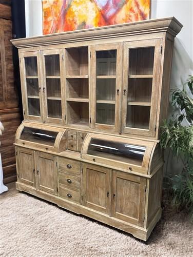 Kitchen Hutch Cabinet - Curved Door Natural Wood Kitchen Hutch Cabinet, Pantry Cupboard, Storage J by The Old Grainery (Ba...
