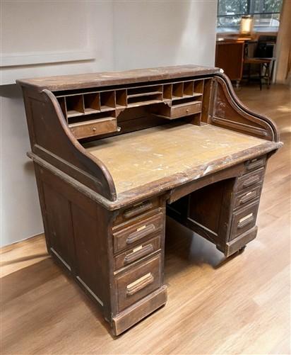 4'6" Wood Desk with Twin Pedestals, Vintage Oak Secretary Desk Home/Office Desk