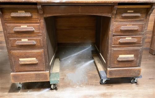 4'6" Wood Desk with Twin Pedestals, Vintage Oak Secretary Desk Home/Office Desk