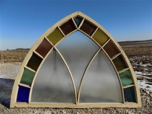 Antique Stained Glass, Arched Church Window, Architectural Leaded Art Glass A43