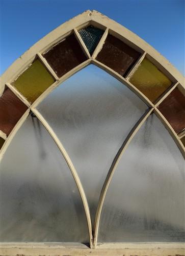 Antique Stained Glass, Arched Church Window, Architectural Leaded Art Glass A43