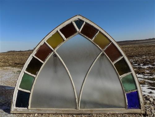Antique Stained Glass, Arched Church Window, Architectural Leaded Art Glass A43