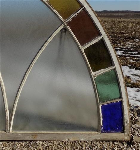 Antique Stained Glass, Arched Church Window, Architectural Leaded Art Glass A43