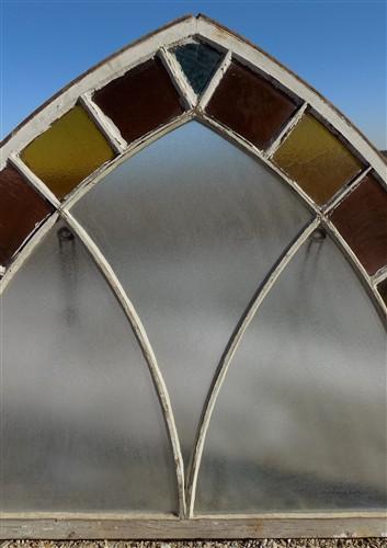 Antique Stained Glass, Arched Church Window, Architectural Leaded Art Glass A43