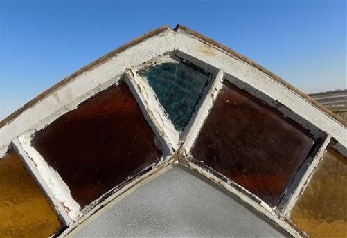 Antique Stained Glass, Arched Church Window, Architectural Leaded Art Glass A43
