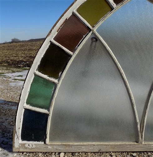 Antique Stained Glass, Arched Church Window, Architectural Leaded Art Glass A43