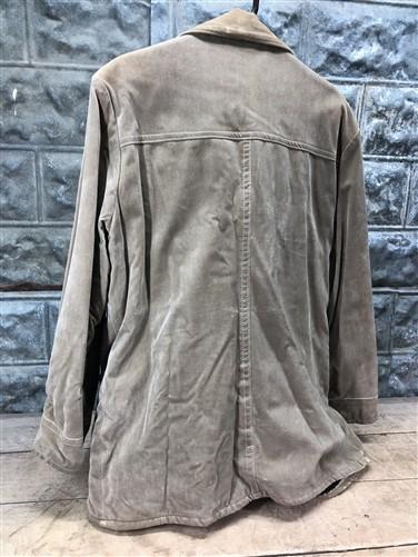 Mens coat - JC Penneys Mens Large Lined Jacket Coat, Vintage Tan Velour Snap Front Sz L Coat by The Old Grainery (Brass sn...