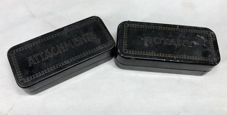 Sewing Machine attachments - Greist White Rotary Vintage Sewing Machine Attachments, Sewing Parts Metal Box, by The Old Gr...