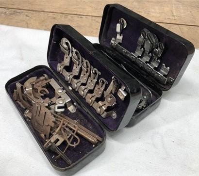 Sewing Machine attachments - Greist White Rotary Vintage Sewing Machine Attachments, Sewing Parts Metal Box, by The Old Gr...