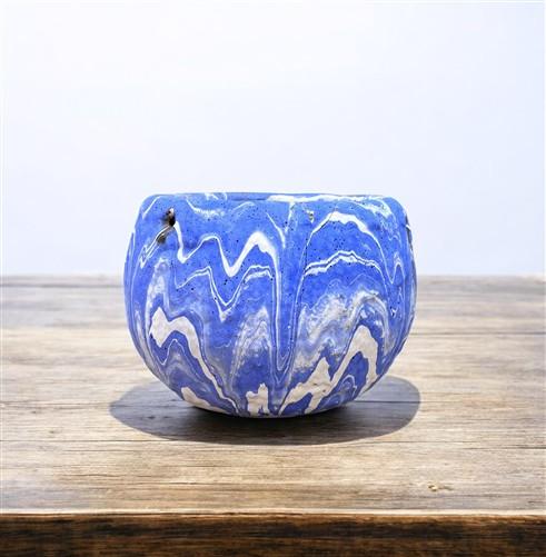 Pottery - Ozark Roadside Tourist Pottery, Blue Drip Hanging Pot Planter, Horrine Style E by The Old Grainery (american fol...