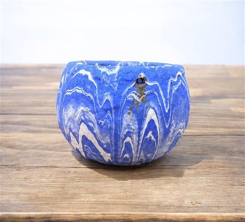 Pottery - Ozark Roadside Tourist Pottery, Blue Drip Hanging Pot Planter, Horrine Style E by The Old Grainery (american fol...