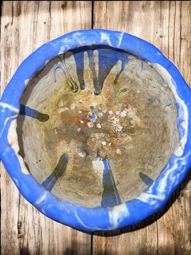 Pottery - Ozark Roadside Tourist Pottery, Blue Drip Hanging Pot Planter, Horrine Style E by The Old Grainery (american fol...