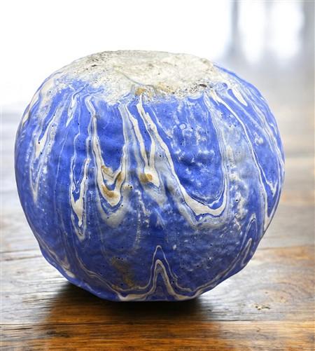 Pottery - Ozark Roadside Tourist Pottery, Blue Drip Hanging Pot Planter, Horrine Style E by The Old Grainery (american fol...
