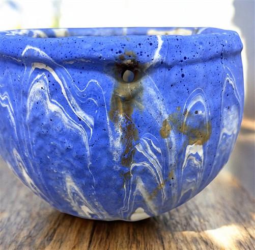 Pottery - Ozark Roadside Tourist Pottery, Blue Drip Hanging Pot Planter, Horrine Style E by The Old Grainery (american fol...