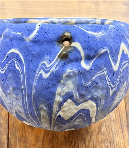 Pottery - Ozark Roadside Tourist Pottery, Blue Drip Hanging Pot Planter, Horrine Style E by The Old Grainery (american fol...