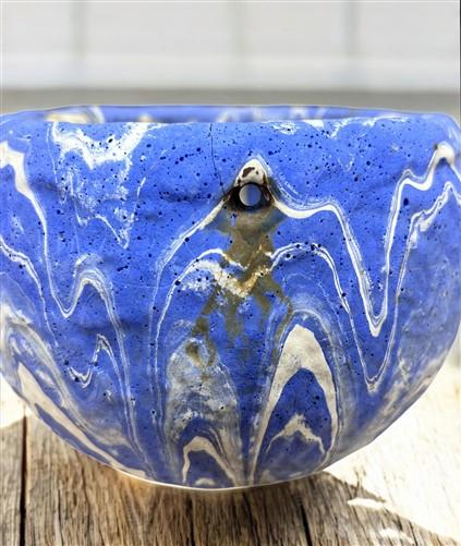 Pottery - Ozark Roadside Tourist Pottery, Blue Drip Hanging Pot Planter, Horrine Style E by The Old Grainery (american fol...