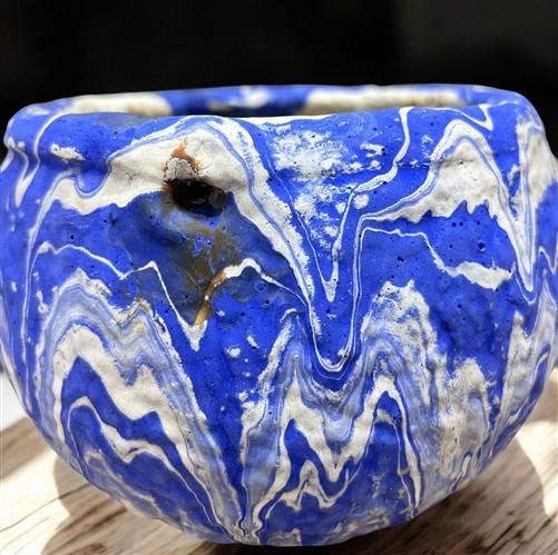 Ozark Roadside Tourist Pottery, Blue Drip Hanging Pot Planter, Horrine Style F