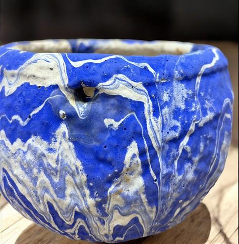 Ozark Roadside Tourist Pottery, Blue Drip Hanging Pot Planter, Horrine Style F