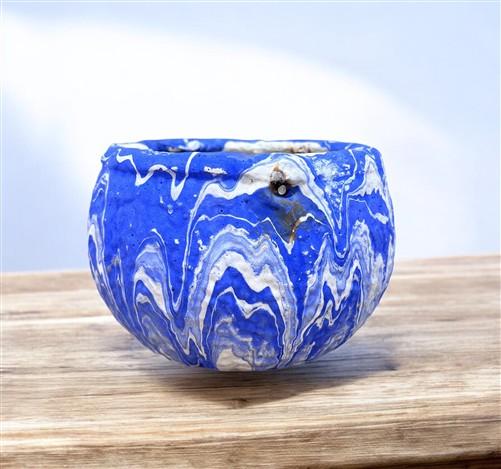 Ozark Roadside Tourist Pottery, Blue Drip Hanging Pot Planter, Horrine Style F