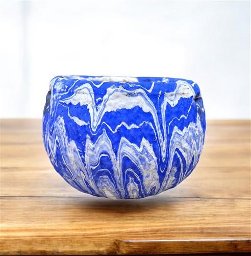 Ozark Roadside Tourist Pottery, Blue Drip Hanging Pot Planter, Horrine Style F