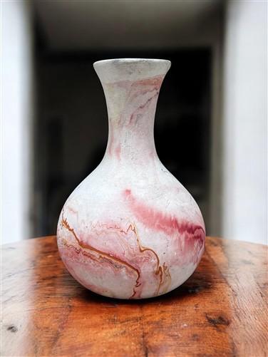 Vase - Nemadji Swirl Art Pottery, Orange Green Brown Matte Ceramic 4 Vase Lot, by The Old Grainery (abstract pottery, amer...
