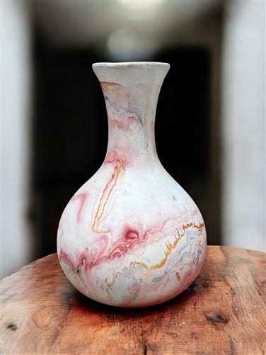 Vase - Nemadji Swirl Art Pottery, Orange Green Brown Matte Ceramic 4 Vase Lot, by The Old Grainery (abstract pottery, amer...