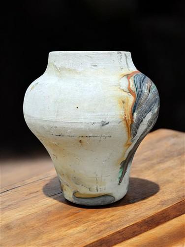 Vase - Nemadji Swirl Art Pottery, Orange Green Brown Matte Ceramic 4 Vase Lot, by The Old Grainery (abstract pottery, amer...