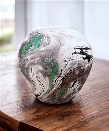 Vase - Nemadji Swirl Art Pottery, Orange Green Brown Matte Ceramic 4 Vase Lot, by The Old Grainery (abstract pottery, amer...