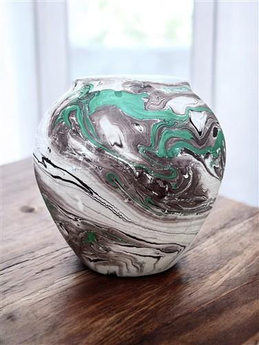 Vase - Nemadji Swirl Art Pottery, Orange Green Brown Matte Ceramic 4 Vase Lot, by The Old Grainery (abstract pottery, amer...