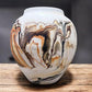 Vase - Nemadji Swirl Art Pottery, Orange Green Brown Matte Ceramic 4 Vase Lot, by The Old Grainery (abstract pottery, amer...