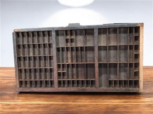 Printer Drawer Wood Block Typeset Tray, Letterpress Thimble Shell Display, A43