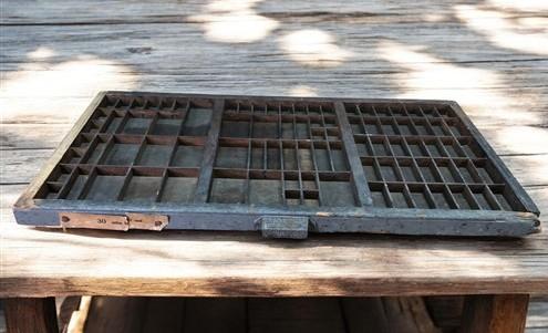 Printer Drawer Wood Block Typeset Tray, Letterpress Thimble Shell Display, A43