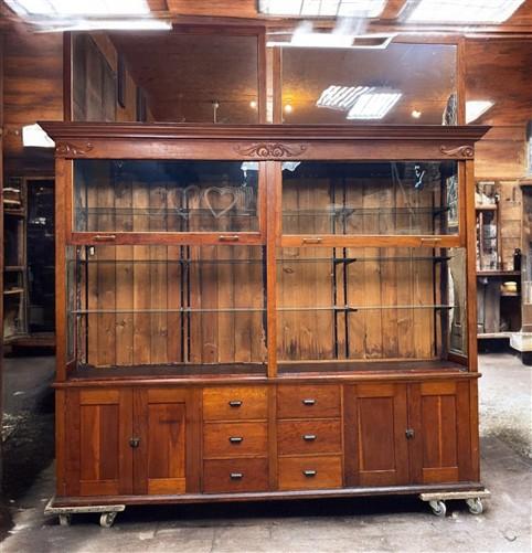 10' Retail Store Display Cabinet, Vintage Bookcase, Backbar, Display Case, C